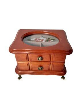 Vintage Wooden Jewelry Box with Brass Feet